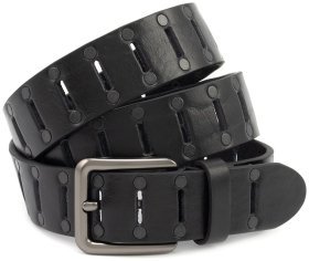 Ремінь із натуральної італійської шкіри з перфорацією та заклепками Gherardini 40836 (чорний