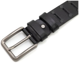 Ремінь із натуральної італійської шкіри з перфорацією та заклепками Gherardini 40836 (чорний