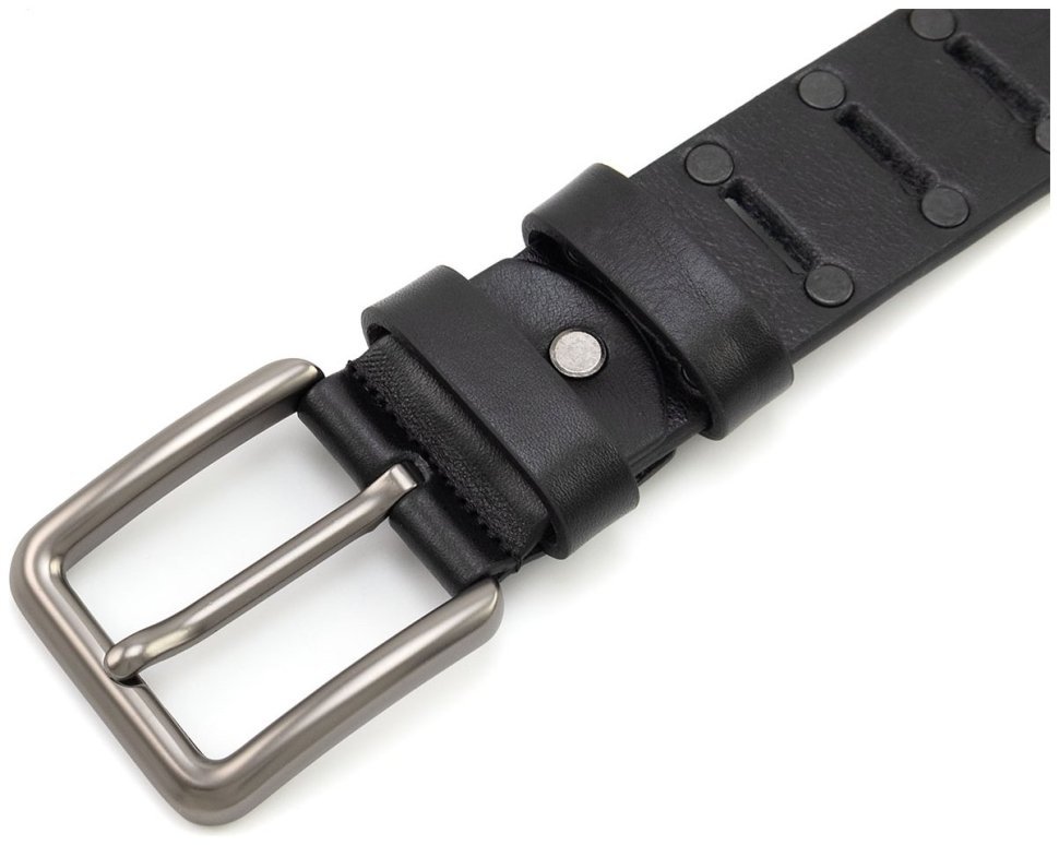 Ремінь із натуральної італійської шкіри з перфорацією та заклепками Gherardini 40836 (чорний modnotak фото №2