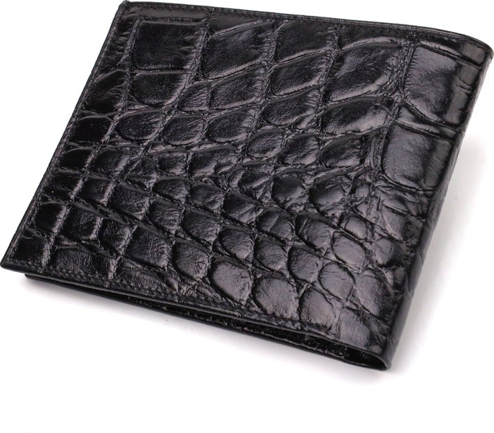 Чорне чоловіче портмоне з натуральної шкіри з тисненням під крокодила CANPELLINI (2421866)