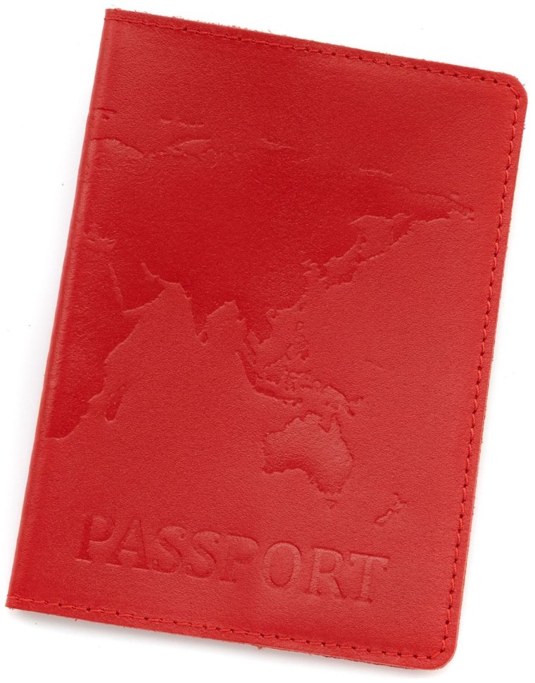 Обложка кожаная на паспорт с тиснением карты Leather Collection 103330 (красного цвета) modnotak фото №1