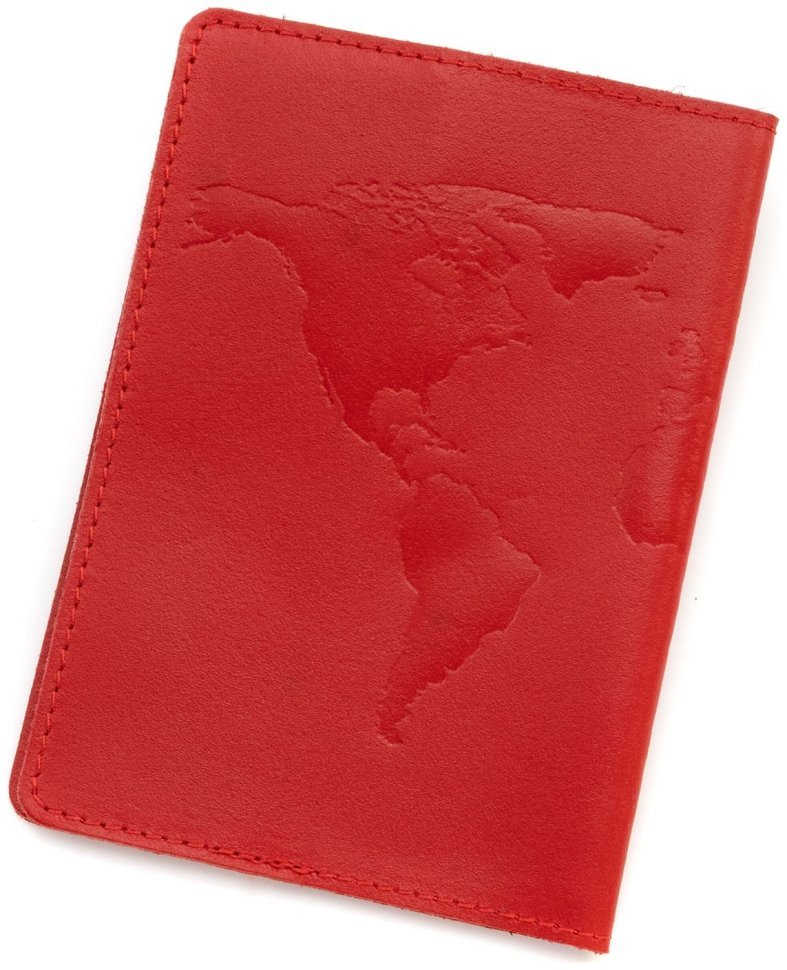 Обложка кожаная на паспорт с тиснением карты Leather Collection 103330 (красного цвета) modnotak фото №3