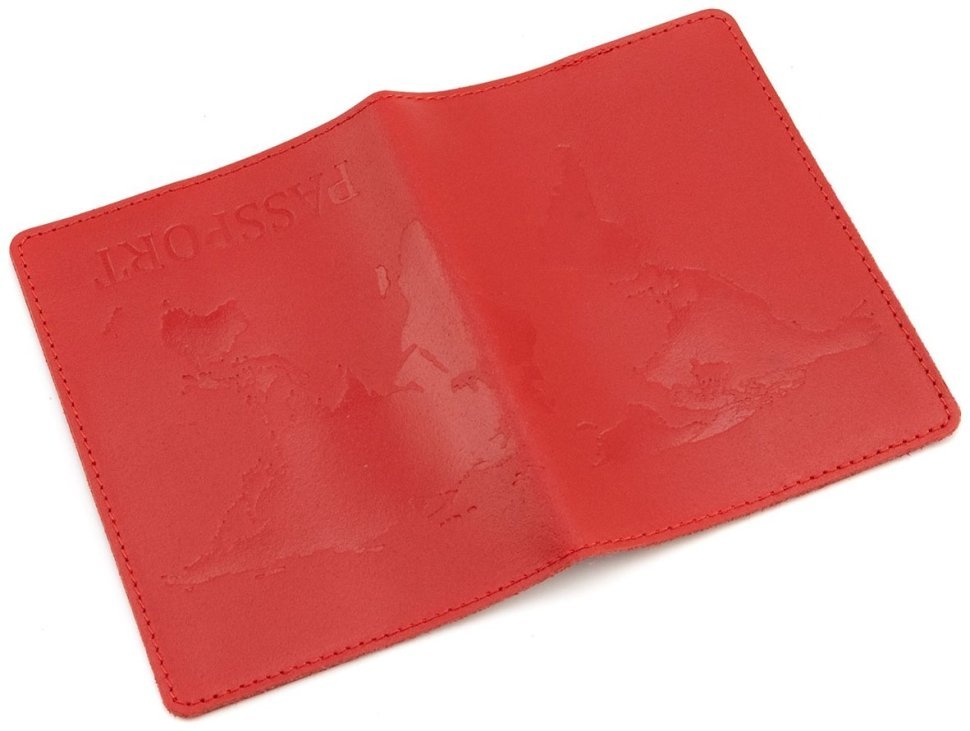 Обложка кожаная на паспорт с тиснением карты Leather Collection 103330 (красного цвета) modnotak фото №4