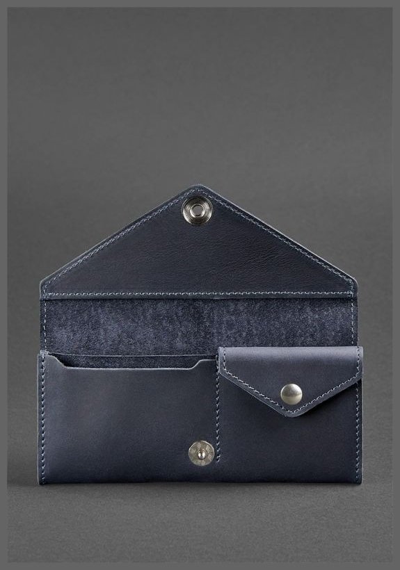 Кожаный кошелек темно-синего цвета на кнопке BlankNote Керри (12526)