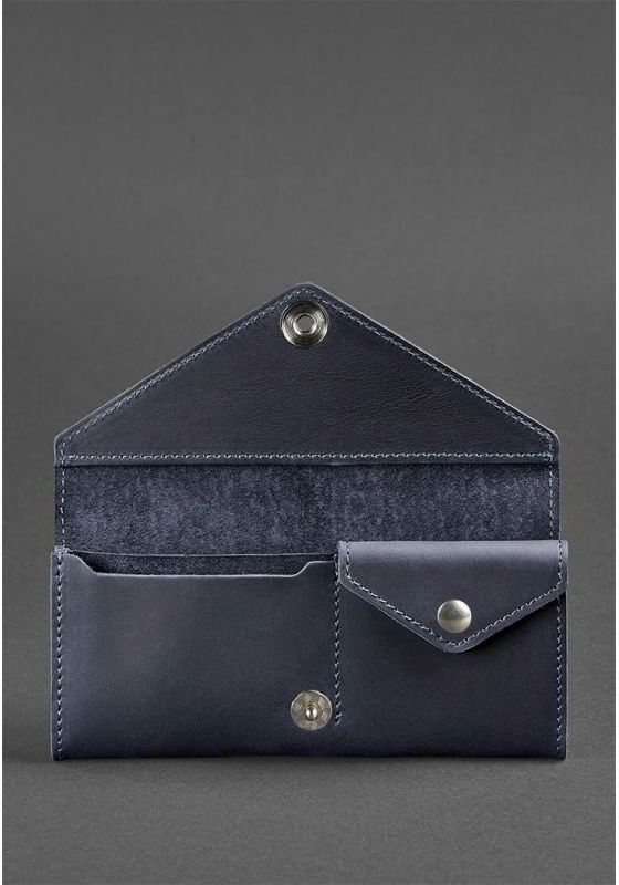 Кожаный кошелек темно-синего цвета на кнопке BlankNote Керри (12526)