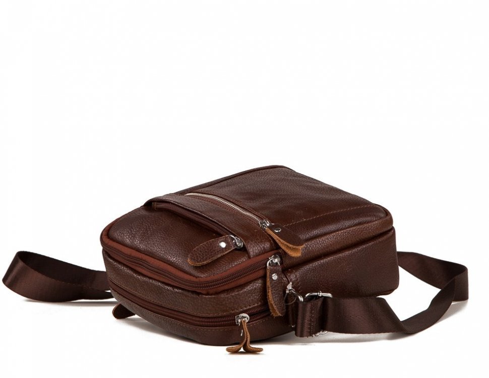 Маленька чоловіча сумка на плече з натуральної шкіри коричневого кольору Tiding Bag (15733)