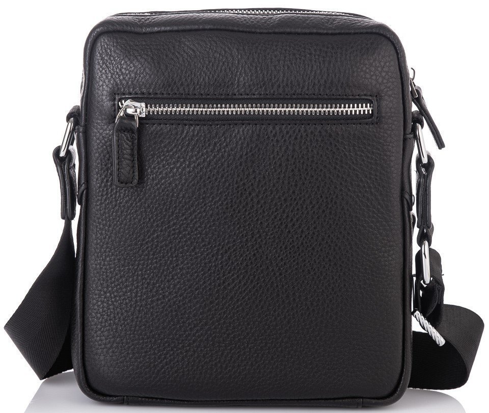 Компактная мужская черная сумка через плечо из мягкой кожи Tiding Bag (15807)