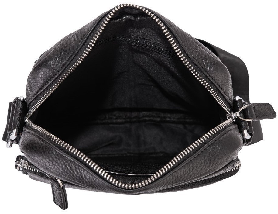 Компактна чоловіча чорна сумка через плече з м'якої шкіри Tiding Bag (15807)