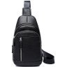 Мужская черная кожаная сумка-слинг на плечо с застежкой на молнию Tiding Bag (15884) - 3