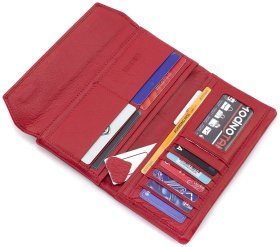 Довгий жіночий гаманець із натуральної шкіри в яскравому червоному кольорі ST Leather 73830