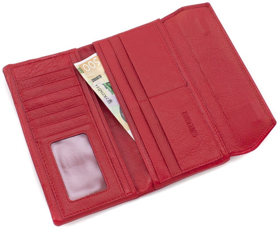 Длинный женский кошелек из натуральной кожи в ярком красном цвете ST Leather 73830