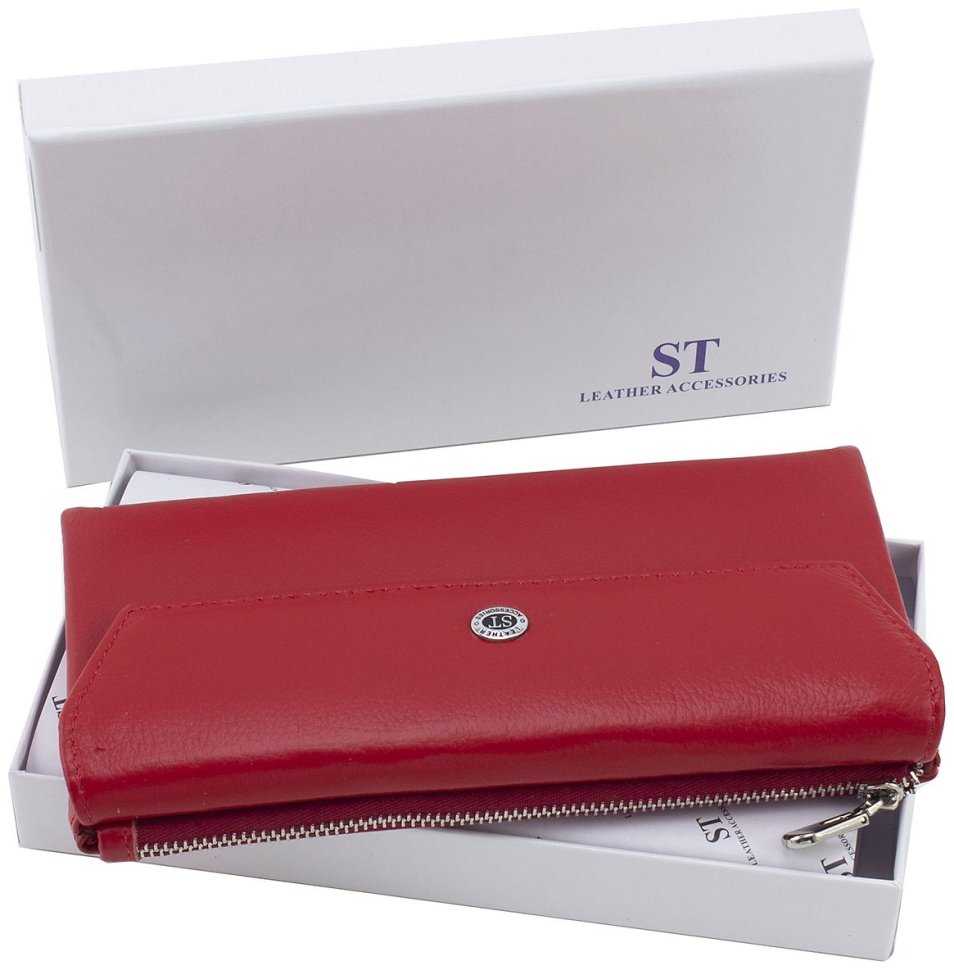 Длинный женский кошелек из натуральной кожи в ярком красном цвете ST Leather 73830