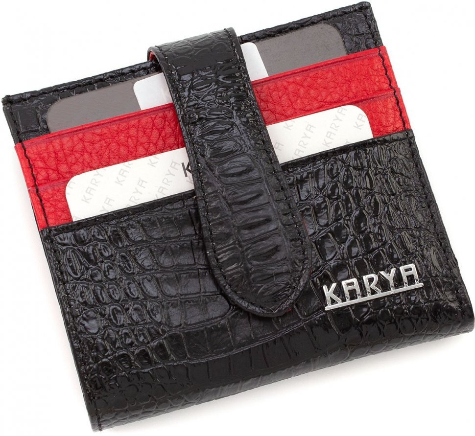 Чорно-червоний жіночий гаманець з високоякісної шкіри під рептилію KARYA (19060)