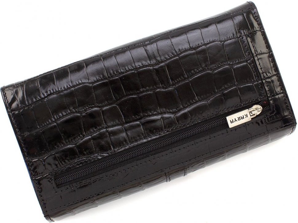 Чорний жіночий гаманець великого розміру з натуральної шкіри на два відділення KARYA (15973)