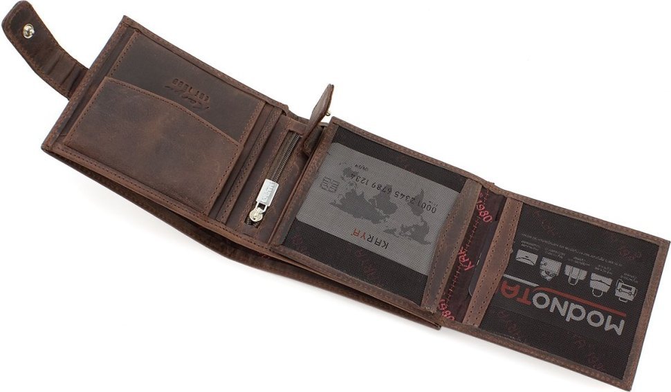 Темно-коричневое мужское кожаное портмоне с блоком под карты и документы KARYA (18270)