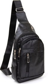Чорна чоловіча сумка-рюкзак через плече зі шкірозамінника Vintage (20513)