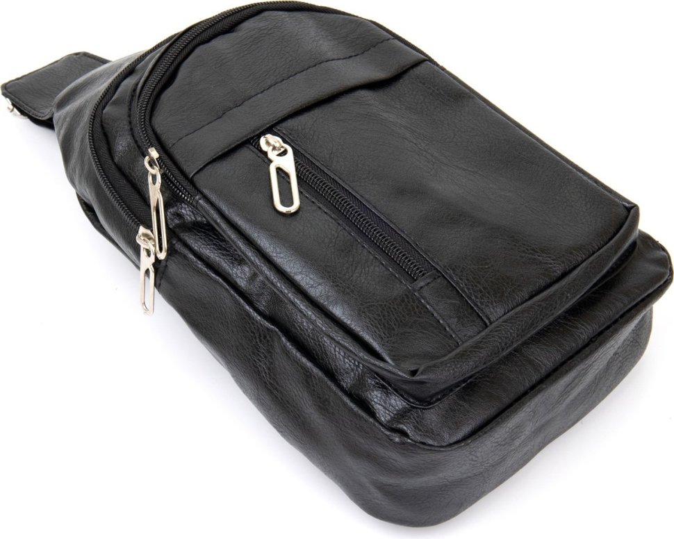 Чорна чоловіча сумка-рюкзак через плече зі шкірозамінника Vintage (20513)
