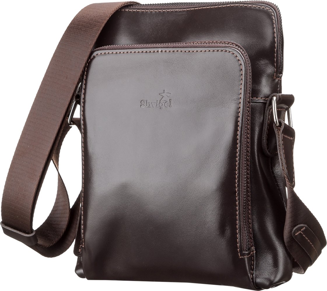 Мужская сумка через плечо из гладкой кожи коричневого цвета от украинского производителя SHVIGEL (11100)
