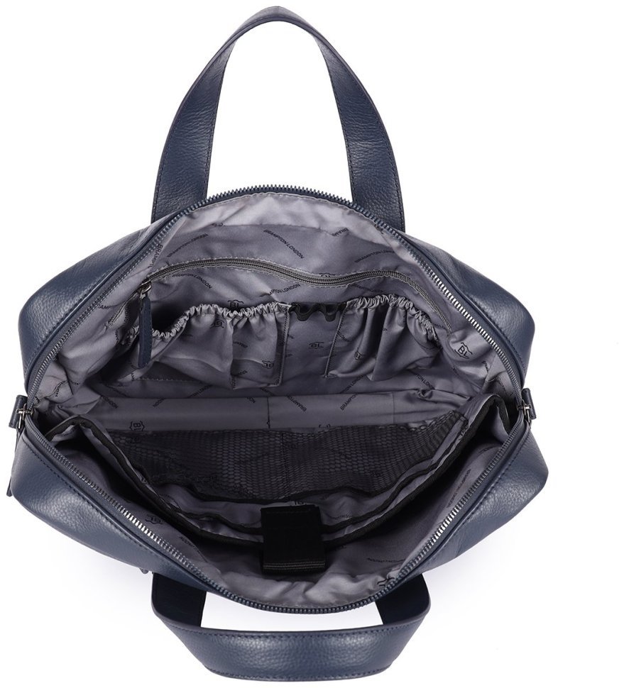 Кожаная деловая мужская сумка для ноутбука Brampton London Maven 94530 (Синего цвета, до 14") modnotak фото №6