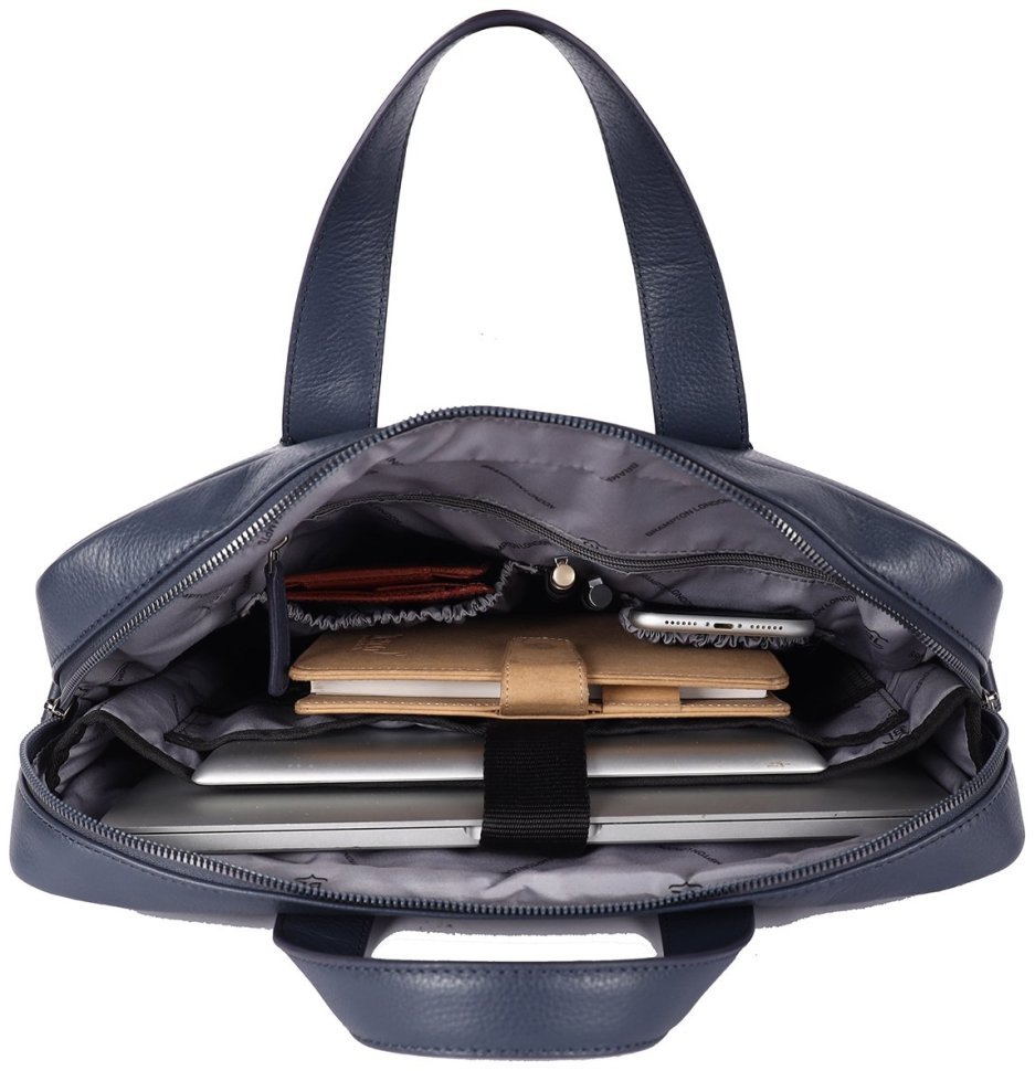 Кожаная деловая мужская сумка для ноутбука Brampton London Maven 94530 (Синего цвета, до 14") modnotak фото №7