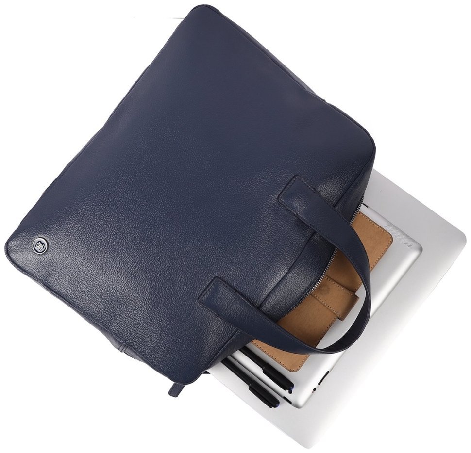 Кожаная деловая мужская сумка для ноутбука Brampton London Maven 94530 (Синего цвета, до 14") modnotak фото №9