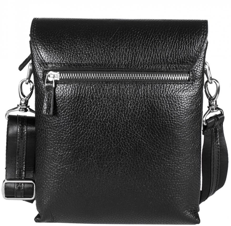 Шкіряна чоловіча сумка-планшет чорного кольору з клапаном DESISAN (19217)