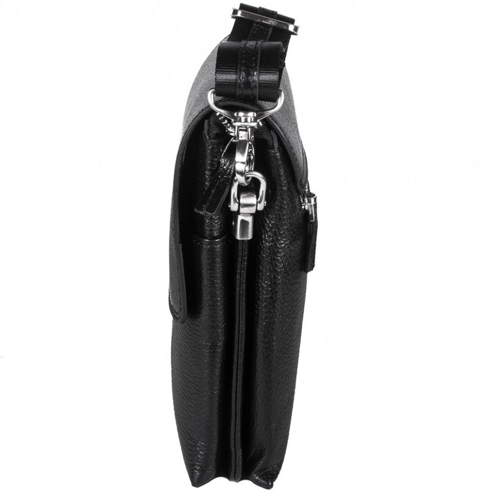 Кожаная мужская сумка-планшет черного цвета с клапаном DESISAN (19217)