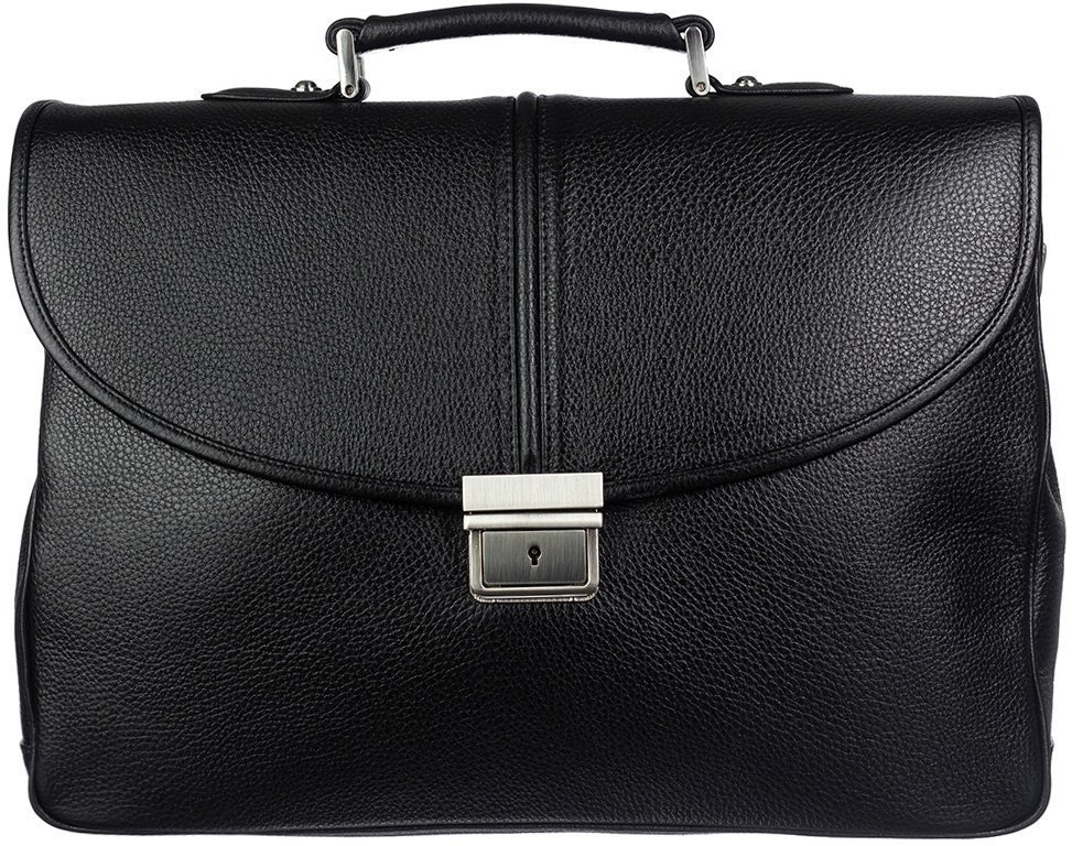 Мужской кожаный портфель с ярко-выраженной фактурой черного цвета Desisan (19121)