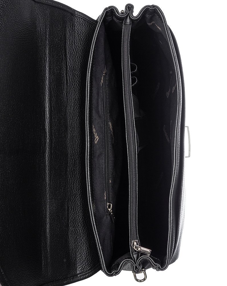 Мужской кожаный портфель с ярко-выраженной фактурой черного цвета Desisan (19121)