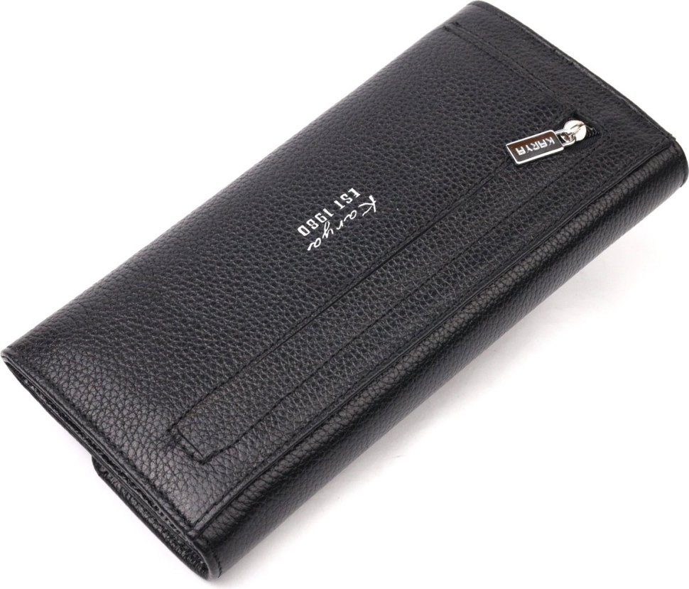 Класичний жіночий чорний гаманець з натуральної шкіри з клапаном KARYA (2421116)