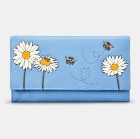 Жіночий шкіряний гаманець блакитного кольору Yoshi Y1030 Hodson 94930 (з принтом квітів та бджілок)