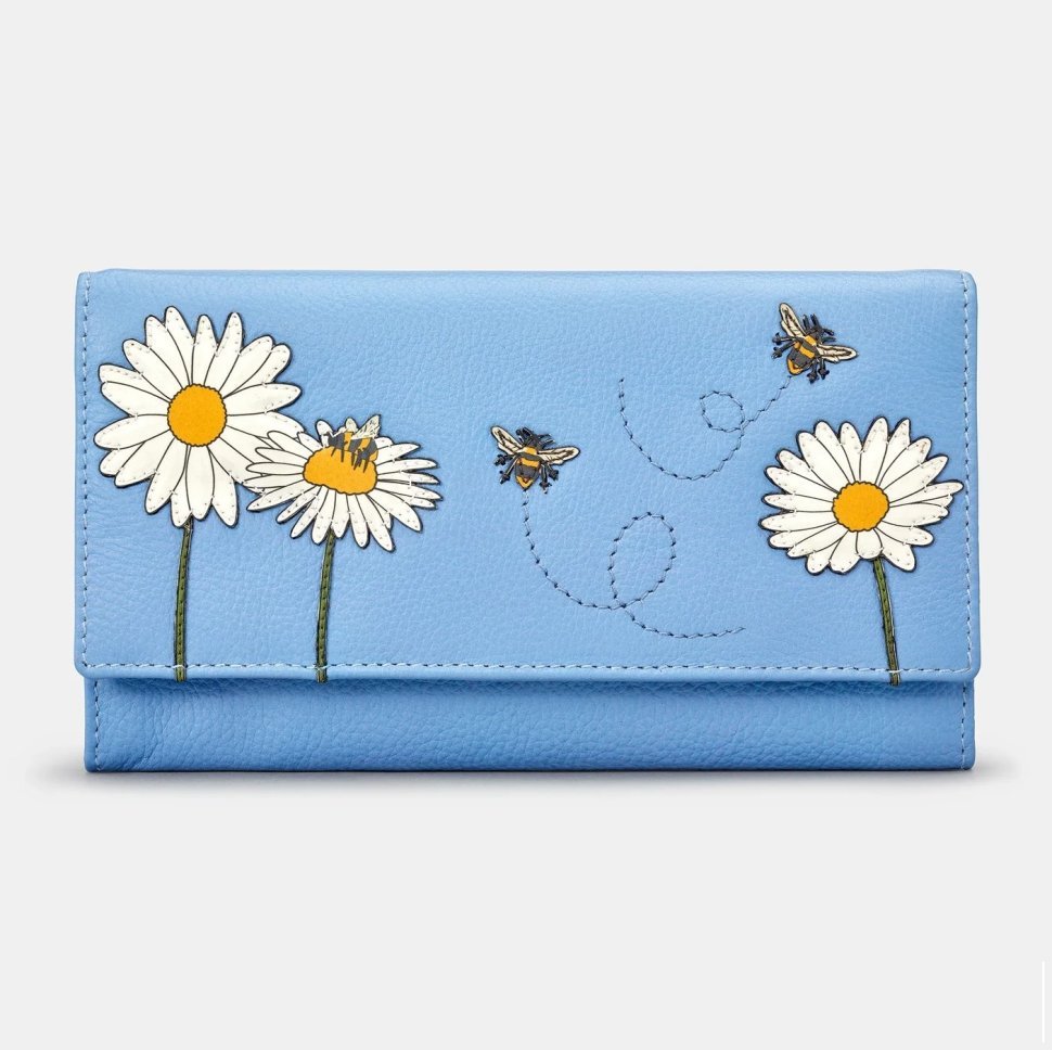 Женский кожаный кошелек голубого цвета Yoshi Y1030 Hodson 94930 (с принтом цветов и пчелок) фото №1 Женский кожаный кошелек голубого цвета Yoshi Y1030 Hodson 94930 (с принтом цветов и пчелок) modnotak фото №1