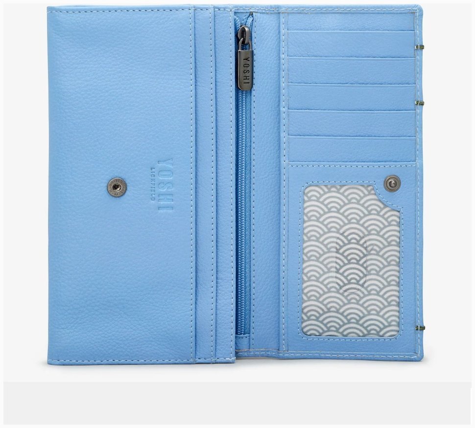 Женский кожаный кошелек голубого цвета Yoshi Y1030 Hodson 94930 (с принтом цветов и пчелок) фото №2 Женский кожаный кошелек голубого цвета Yoshi Y1030 Hodson 94930 (с принтом цветов и пчелок) modnotak фото №2