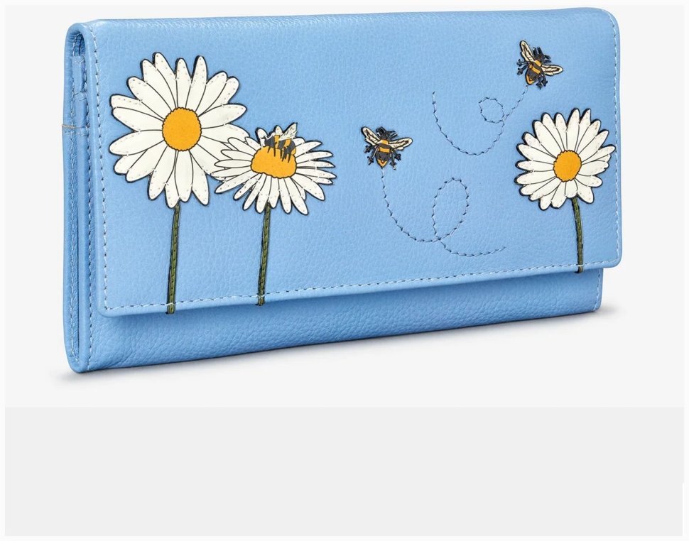 Женский кожаный кошелек голубого цвета Yoshi Y1030 Hodson 94930 (с принтом цветов и пчелок) фото №4 Женский кожаный кошелек голубого цвета Yoshi Y1030 Hodson 94930 (с принтом цветов и пчелок) modnotak фото №4