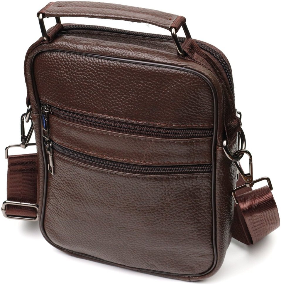 Коричнева чоловіча сумка-барсетка вертикального формату з натуральної шкіри флотар Vintage 2421952
