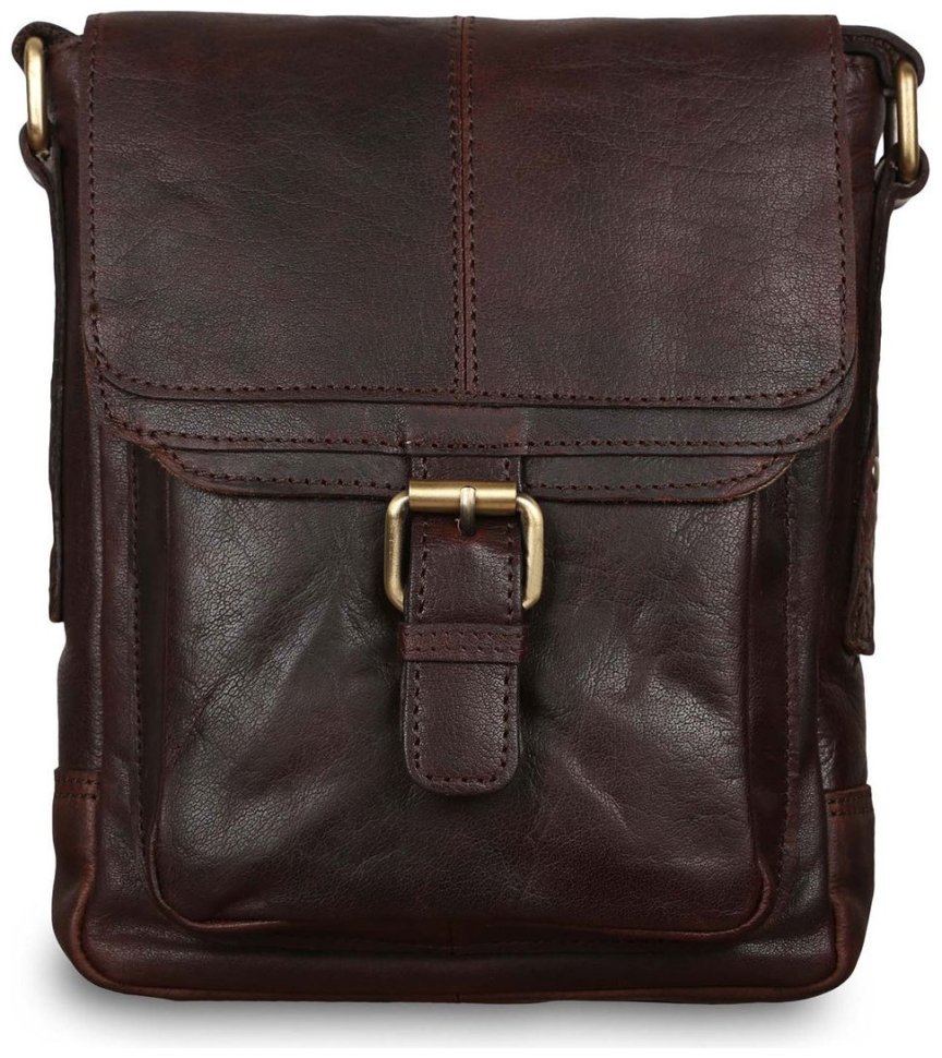 Мужская кожаная сумка через плечо с клапаном на магните Ashwood G31 коричневого цвета 95430 modnotak фото №1