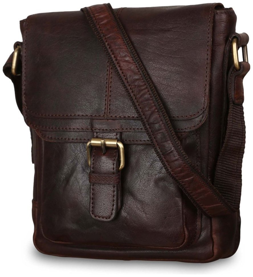 Мужская кожаная сумка через плечо с клапаном на магните Ashwood G31 коричневого цвета 95430 modnotak фото №3
