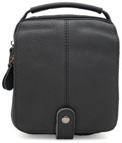 Невелика чоловіча сумка барсетка із натуральної фактурної шкіри через плече Borsa Leather чорного кольору 95530