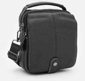 Невелика чоловіча сумка барсетка із натуральної фактурної шкіри через плече Borsa Leather чорного кольору 95530