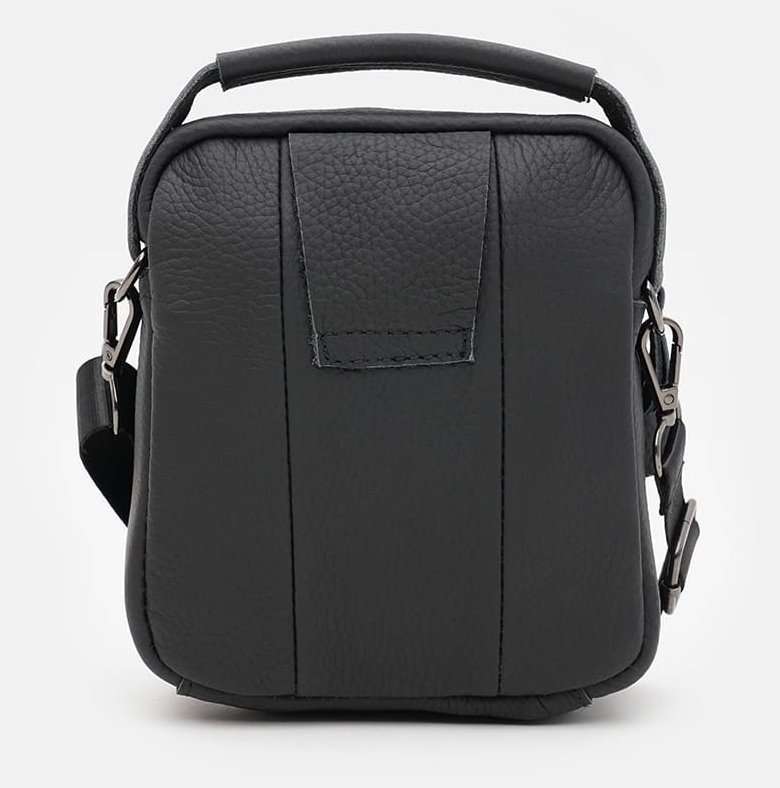 Небольшая мужская сумка барсетка из натуральной фактурной кожи через плечо Borsa Leather черного цвета 95530 modnotak фото №3