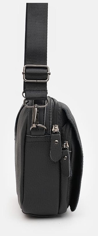 Небольшая мужская сумка барсетка из натуральной фактурной кожи через плечо Borsa Leather черного цвета 95530 modnotak фото №4