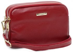 Червона жіноча сумка-кроссбоді з фактурної шкіри на дві блискавки Borsa Leather (19349)