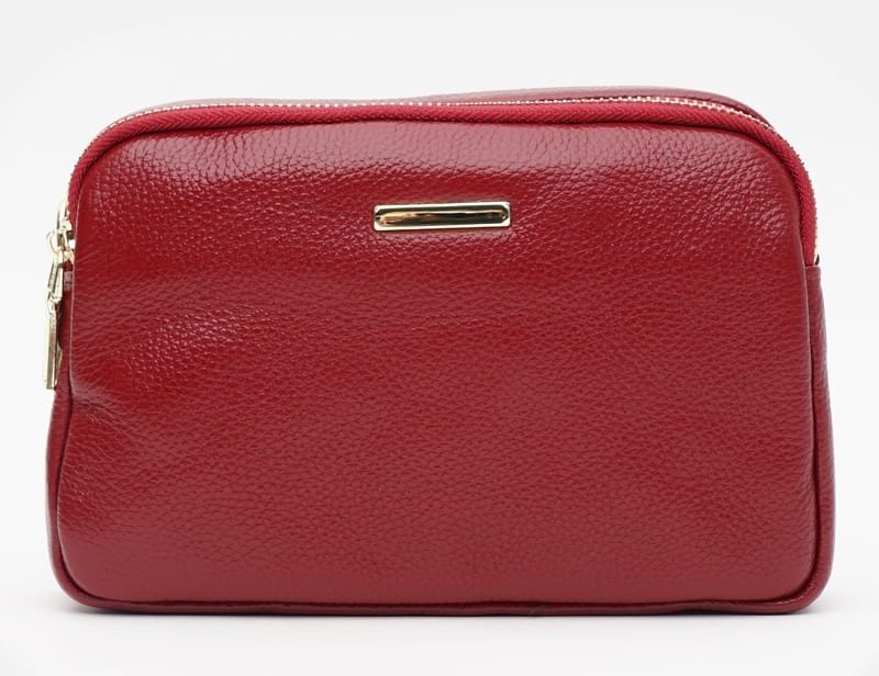 Червона жіноча сумка-кроссбоді з фактурної шкіри на дві блискавки Borsa Leather (19349)