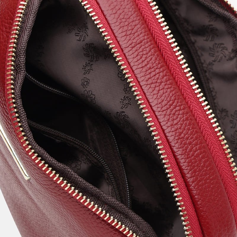Красная женская сумка-кроссбоди из фактурной кожи на две молнии Borsa Leather (19349)