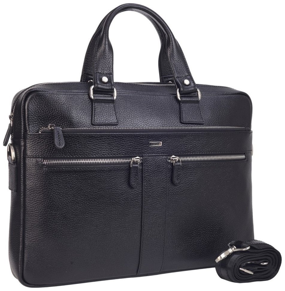 Портфель из фактурной кожи для ноутбука и документов А4 Desisan 107230 черного цвета через плечо modnotak фото №2