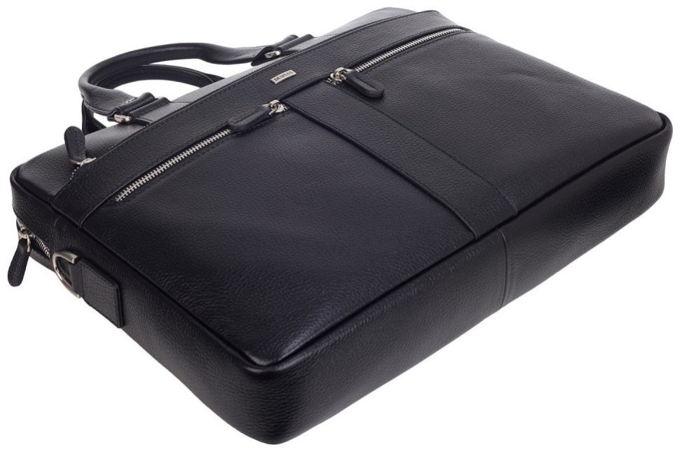 Портфель из фактурной кожи для ноутбука и документов А4 Desisan 107230 черного цвета через плечо modnotak фото №5