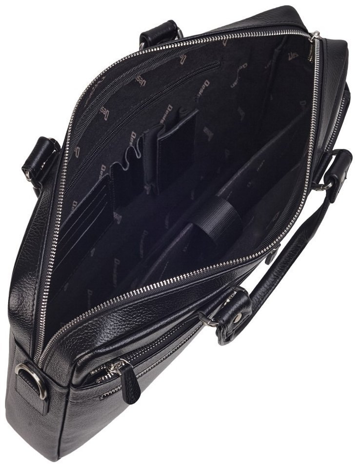 Портфель из фактурной кожи для ноутбука и документов А4 Desisan 107230 черного цвета через плечо modnotak фото №6