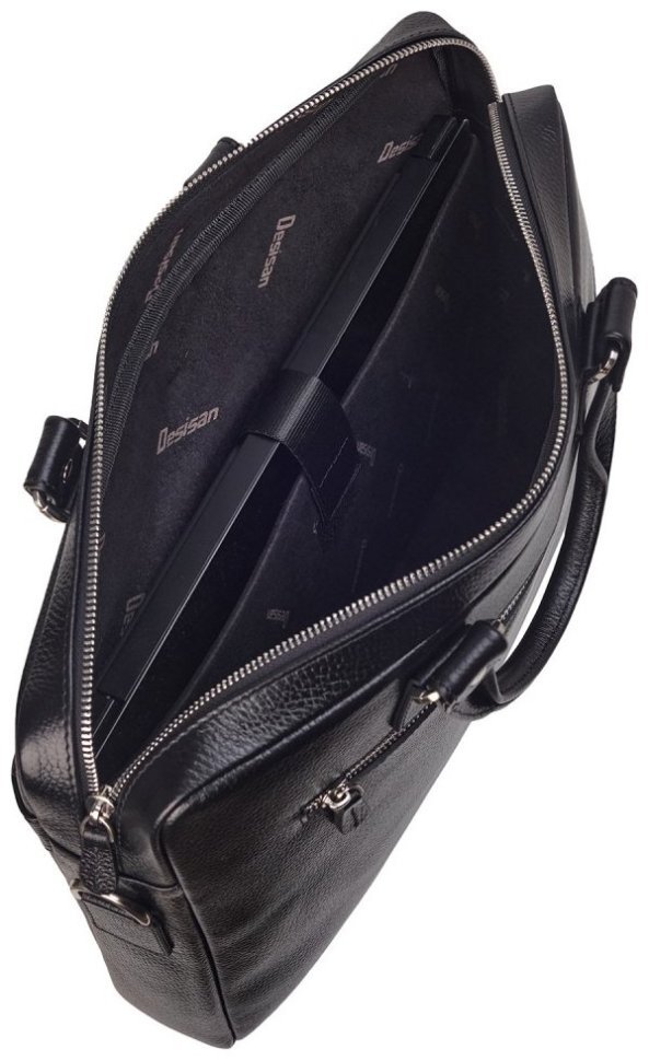 Портфель из фактурной кожи для ноутбука и документов А4 Desisan 107230 черного цвета через плечо modnotak фото №7