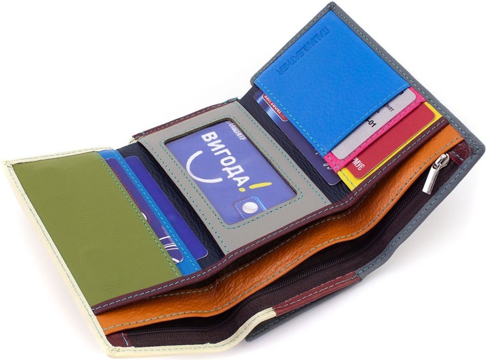 Шкіряний жіночий гаманець у різнобарвному забарвленні з фіксацією на магніти ST Leather 1767330