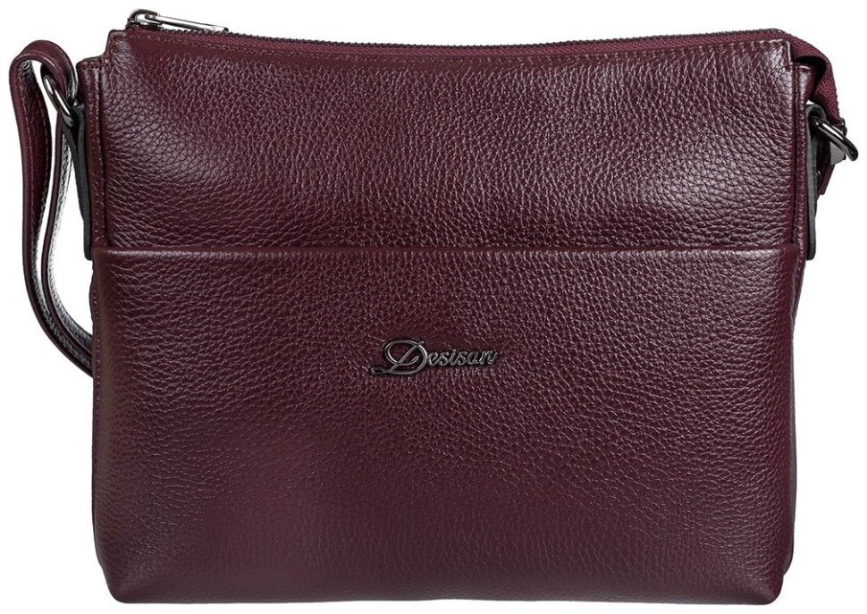 Вместительная женская сумка из кожи флотар на плечо Desisan 107430 бордового цвета modnotak фото №1